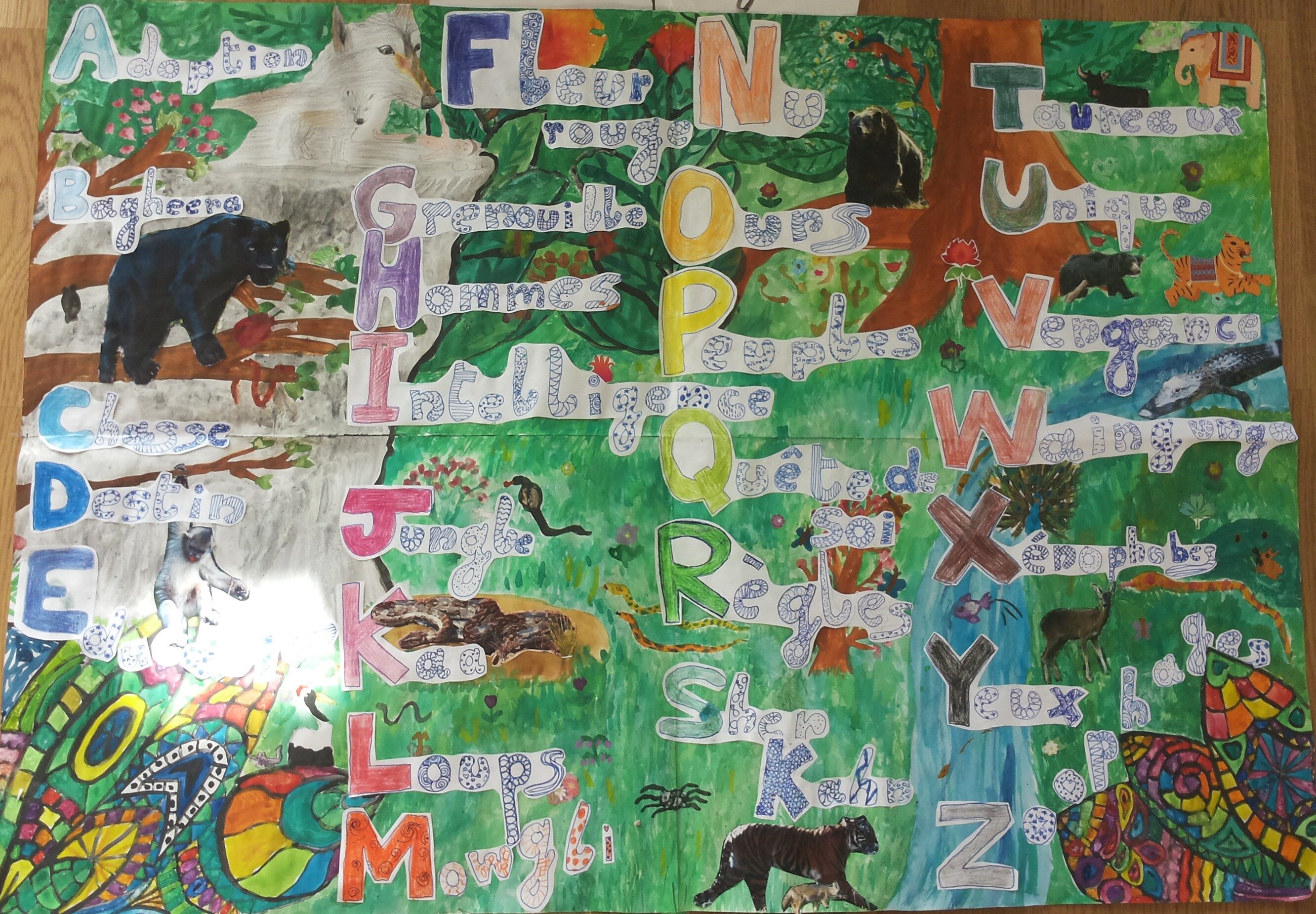 Abécédaire Lilliputiens sur toile avec porte affiche, thème jungle